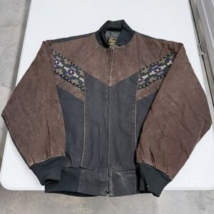 Vintage David James Western Bomber Jacket Brown Black Southwestern Tapestry M